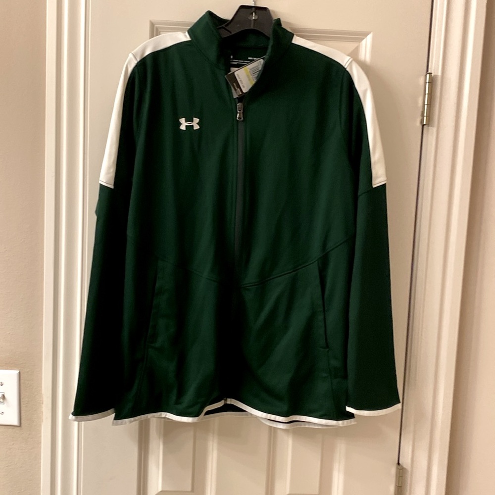 Under Armour Women’s Medium Warm-up Jacket, NWT Green w/ White